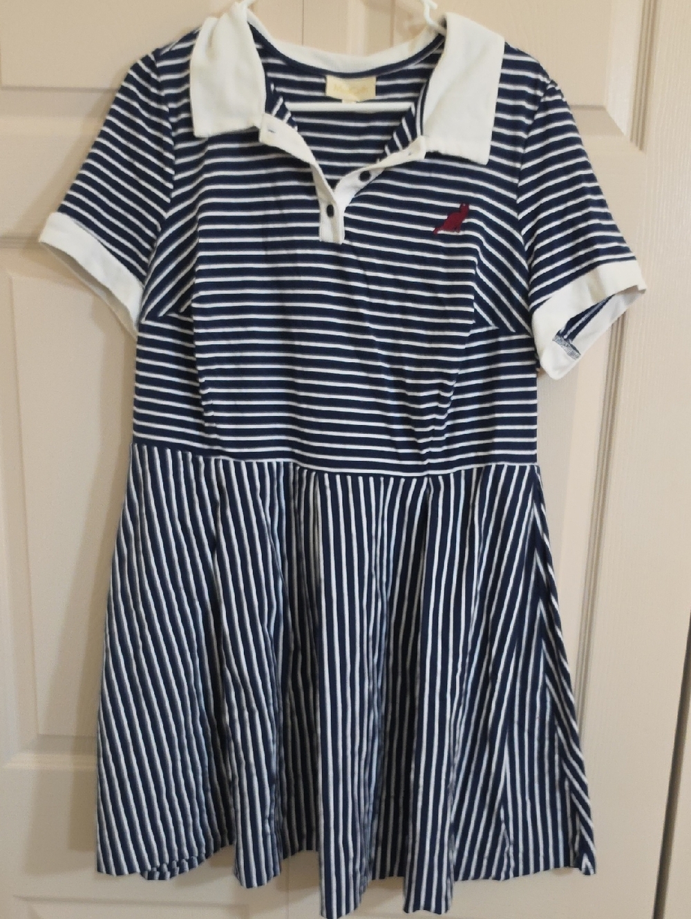Modcloth Navy & White Striped Polo Dress with Red Cat Detail